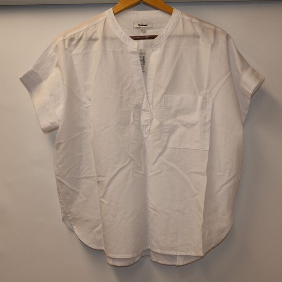 Madewell Rounded Shirttail Lakeline Popover V Neck Size S Oversized Short Sleeve - Picture 2 of 15